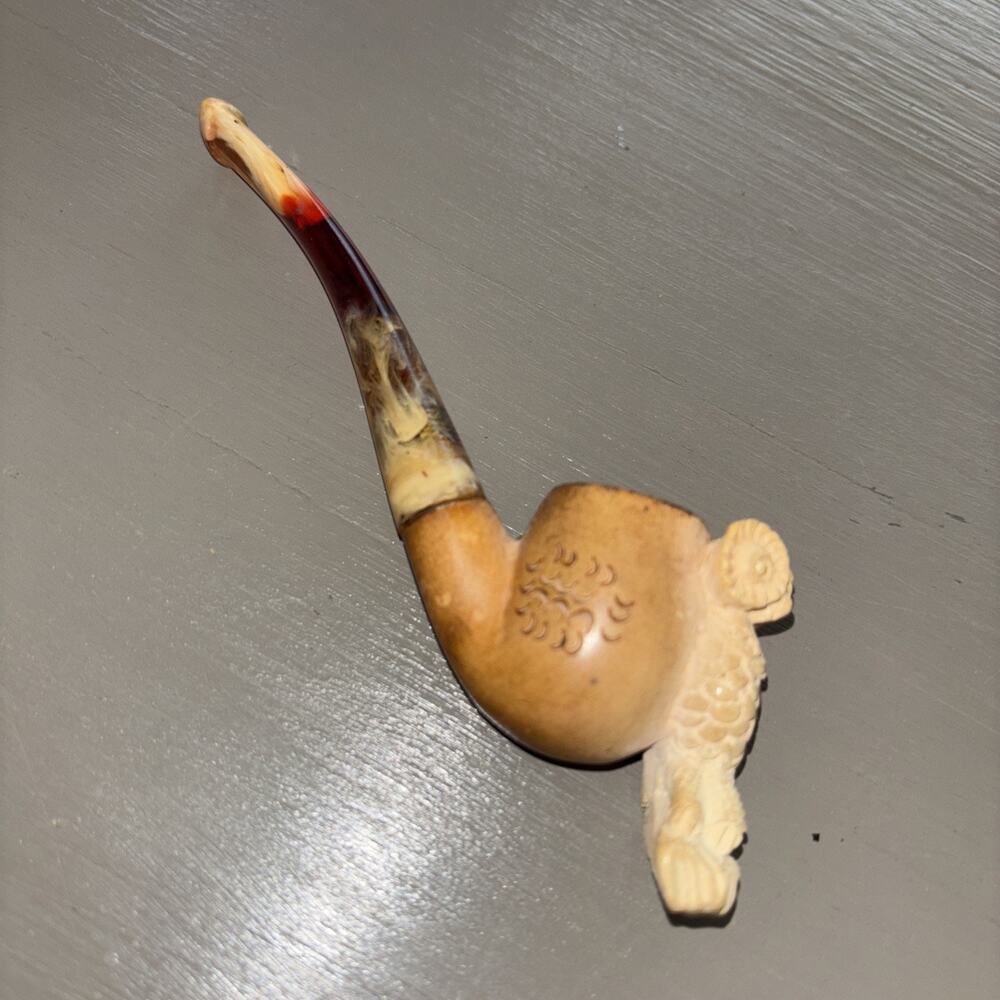 Vintage Owl Carved Meerisham Pipe Handmade 5 Inch Estate
